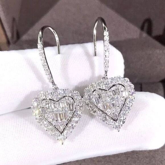The Heart of Bling 925 Silver Drop Earrings - Picture 1 of 7